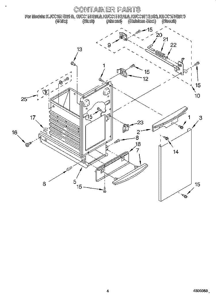 CONTAINER Diagram and Parts List for KUCC151GBT0  KitchenAid Trash Compactor