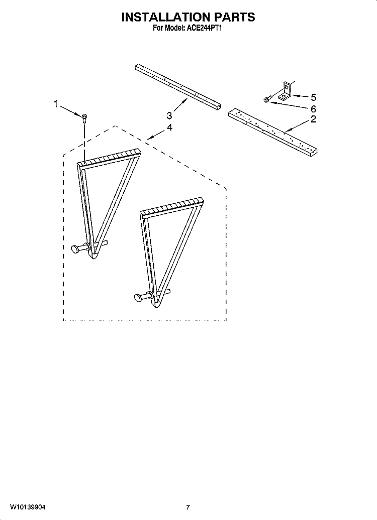 INSTALLATION PARTS Diagram and Parts List for ACE244PT1  Whirlpool Air Conditioner