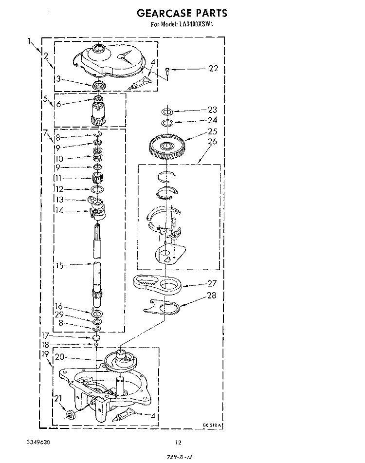 GEARCASE Diagram and Parts List for LA3400XSW1  Whirlpool Washer