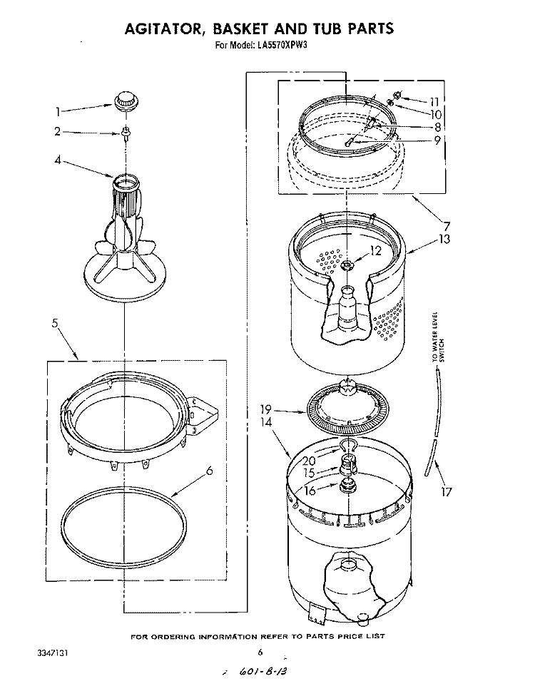 AGITATOR, BASKET AND TUB Diagram and Parts List for LA5570XPW3  Whirlpool Washer