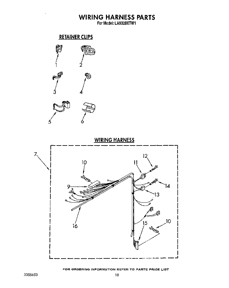 WIRING HARNESS Diagram and Parts List for LA9320XTW1  Whirlpool Washer