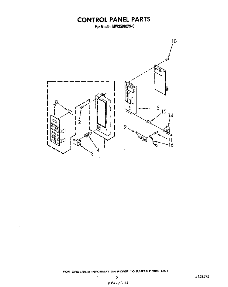 CONTROL PANEL Diagram and Parts List for MW3500XW0  Whirlpool Microwave