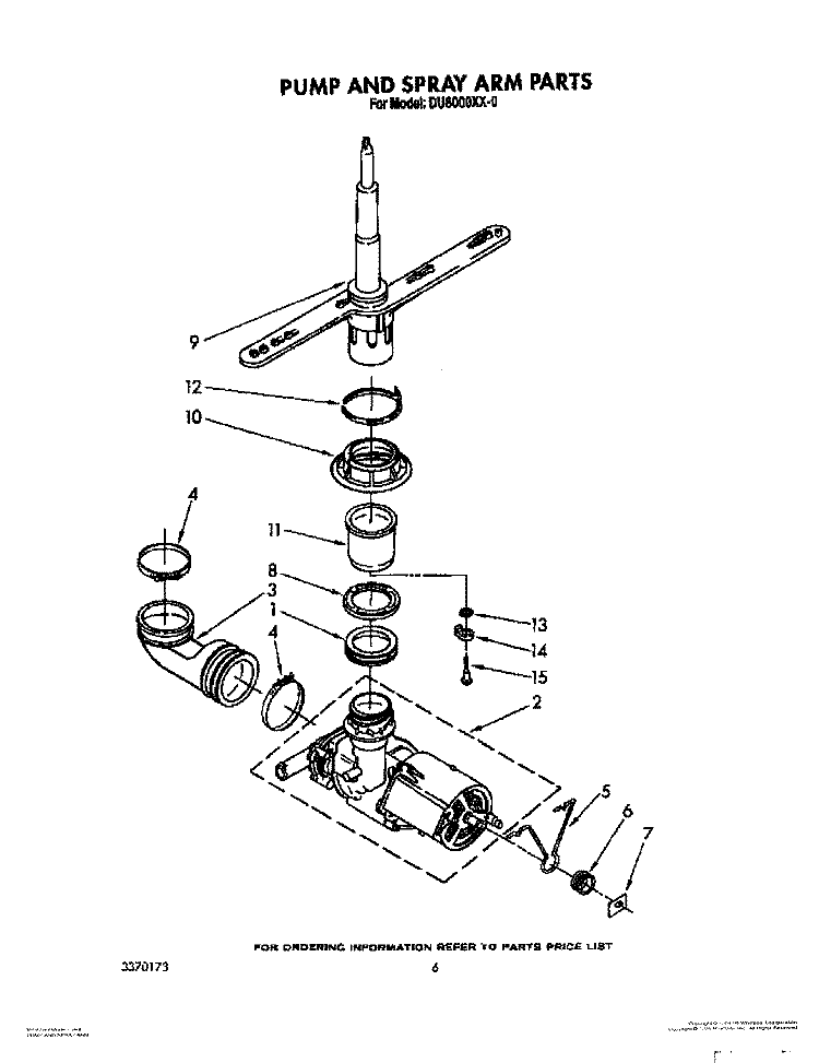 PUMP AND SPRAY ARM Diagram and Parts List for DU8000XX0  Whirlpool Dishwasher
