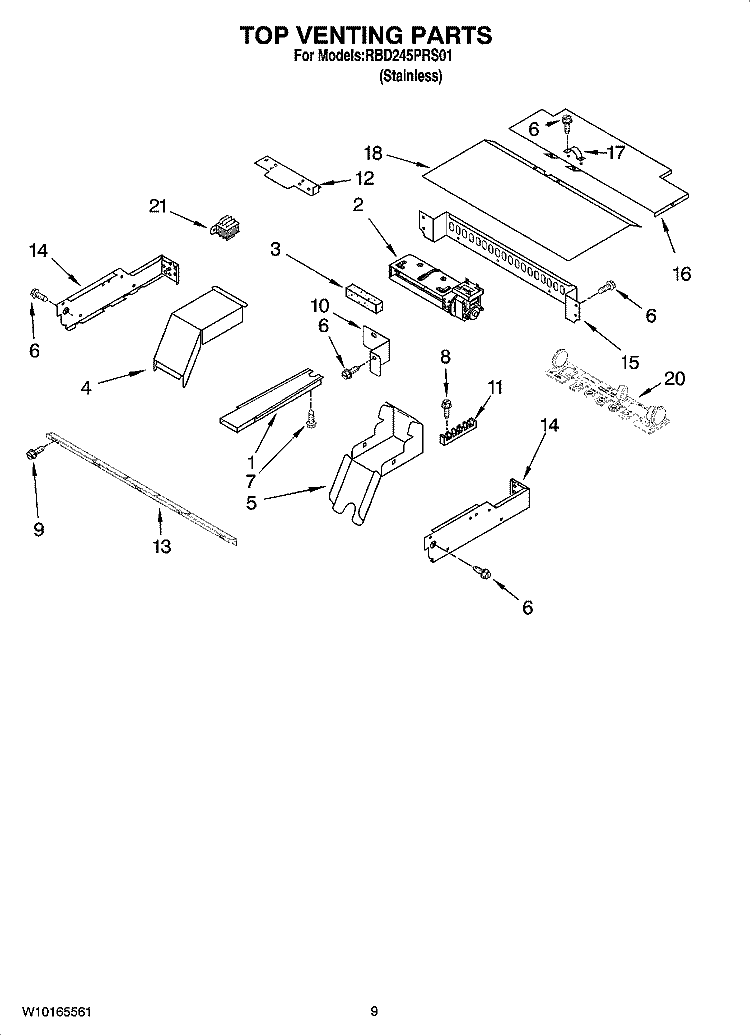 TOP VENTING PARTS, OPTIONAL PARTS (NOT INCLUDED) Diagram and Parts List for RBD245PRS01  Whirlpool Wall Oven