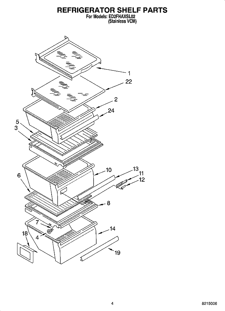 REFRIGERATOR SHELF PARTS Diagram and Parts List for ED2FHAXSL02  Whirlpool Refrigerator