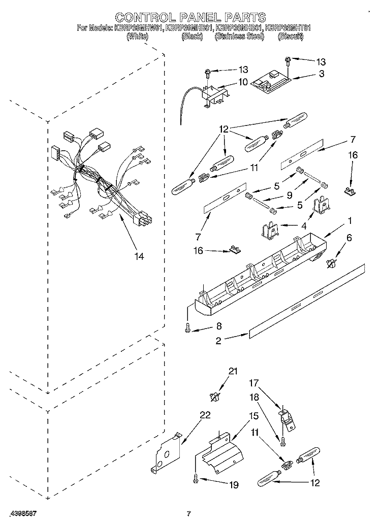 CONTROL PANEL Diagram and Parts List for KBRP36MHB01  KitchenAid Refrigerator