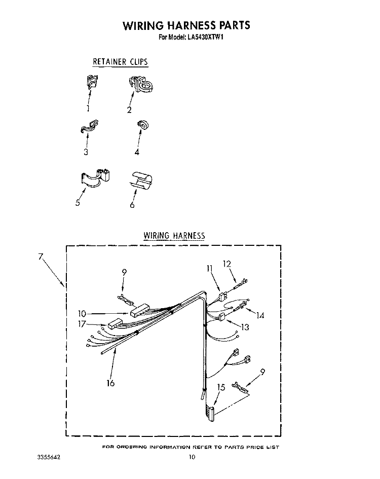 WIRING HARNESS Diagram and Parts List for LA5430XTN1  Whirlpool Washer