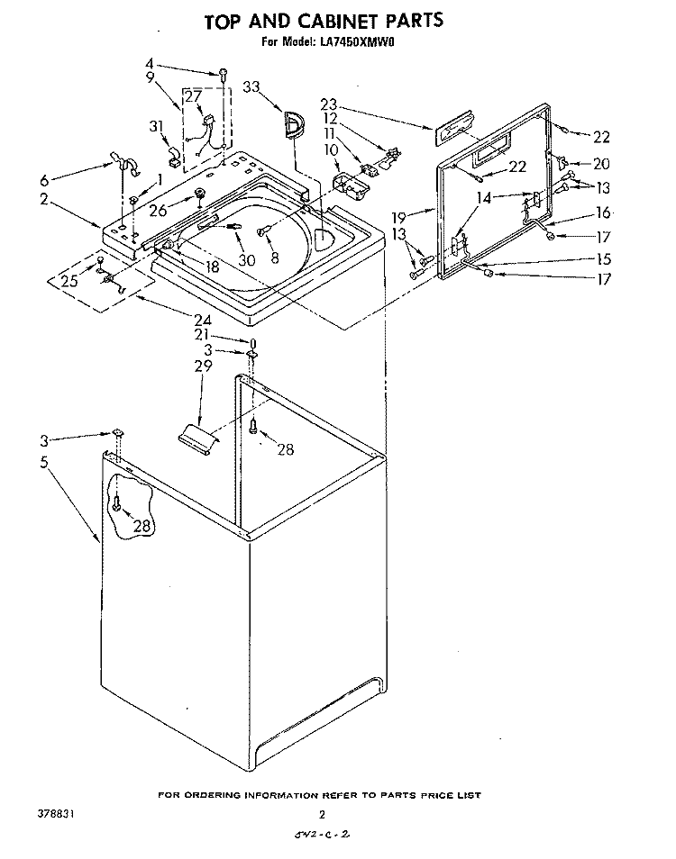 TOP AND CABINET , LITERATURE AND OPTIONAL Diagram and Parts List for LA7450XMW0  Whirlpool Washer