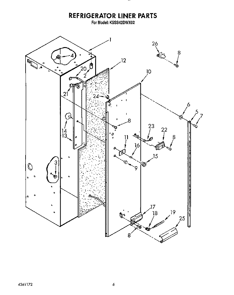 REFRIGERATOR LINER Diagram and Parts List for KSSS42DWX02  KitchenAid Refrigerator