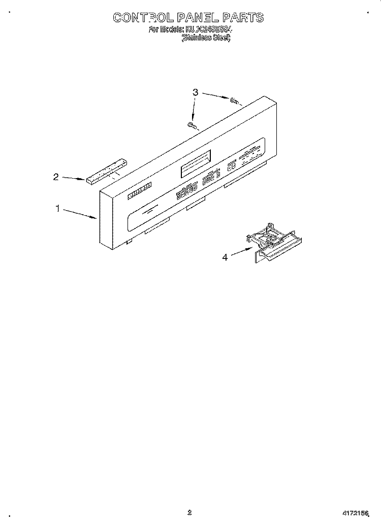 CONTROL PANEL Diagram and Parts List for KUDC24SESS4  KitchenAid Dishwasher
