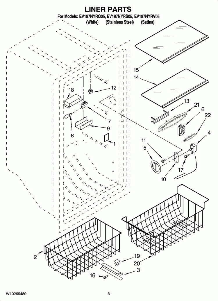 LINER PARTS Diagram and Parts List for EV187NYRQ05  Whirlpool Freezer