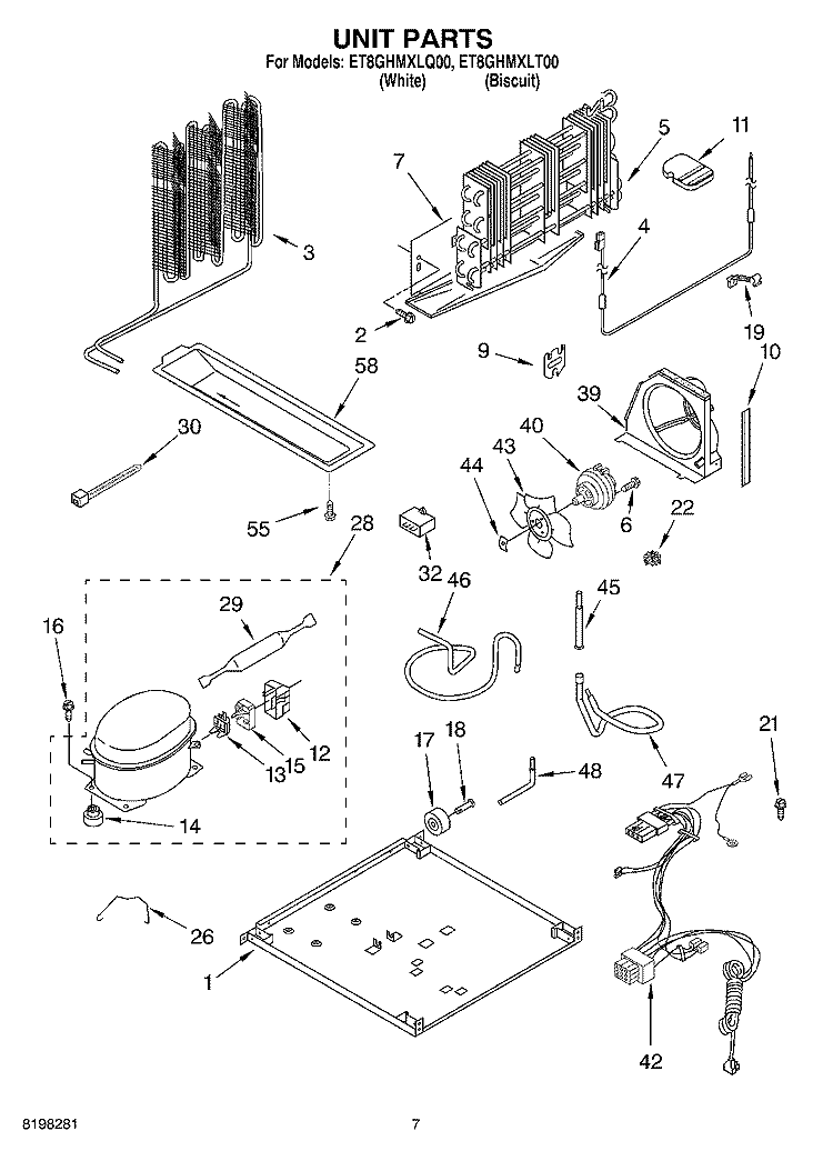 UNIT Diagram and Parts List for ET8GHMXLT00  Whirlpool Refrigerator