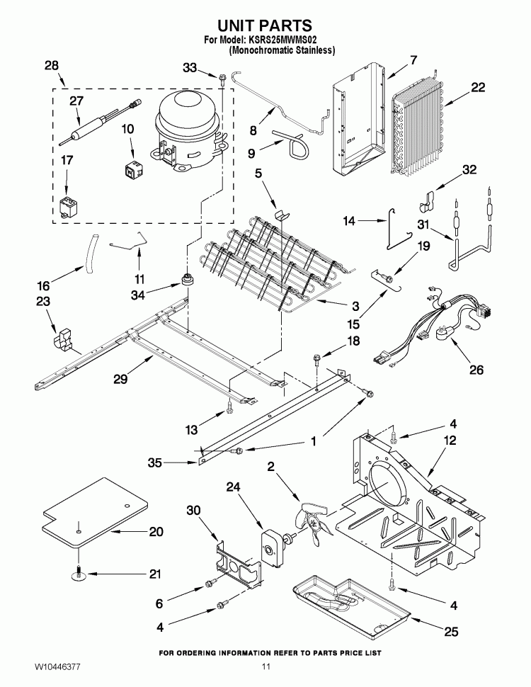 UNIT PARTS Diagram and Parts List for KSRS25MWMS02  KitchenAid Refrigerator