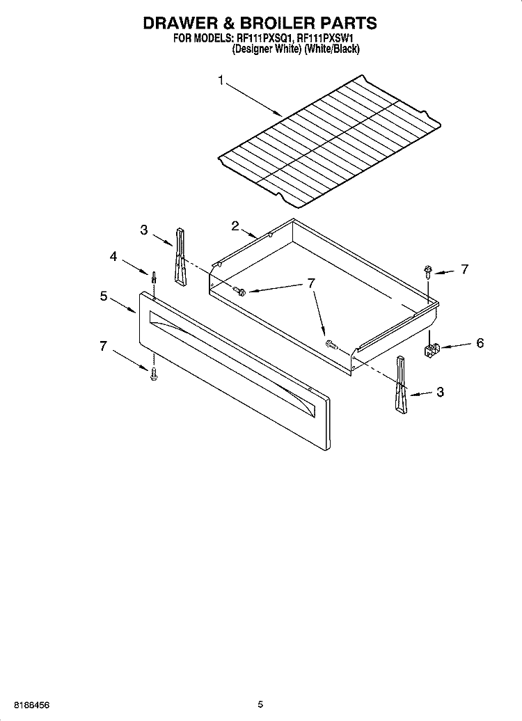 DRAWER & BROILER PARTS Diagram and Parts List for RF111PXSQ1  Whirlpool Range