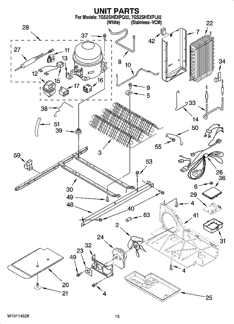 UNIT PARTS Diagram and Parts List for 7GS2SHEXPQ02  Whirlpool Refrigerator