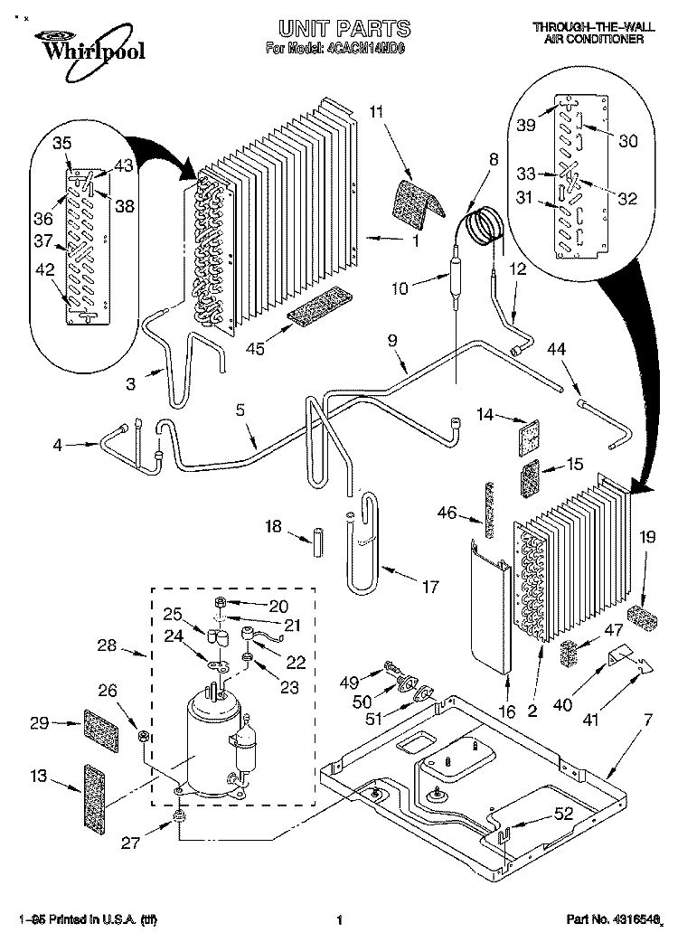 UNIT, LITERATURE Diagram and Parts List for 4CACM14ND0  Whirlpool Air Conditioner