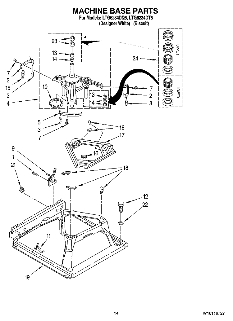 MACHINE BASE PARTS Diagram and Parts List for LTG6234DQ5  Whirlpool Washer Dryer Combo