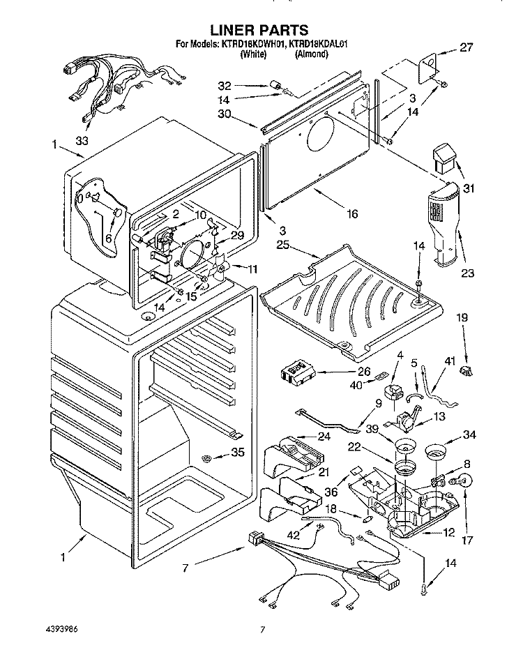 LINER Diagram and Parts List for KTRD18KDAL01  Whirlpool Refrigerator