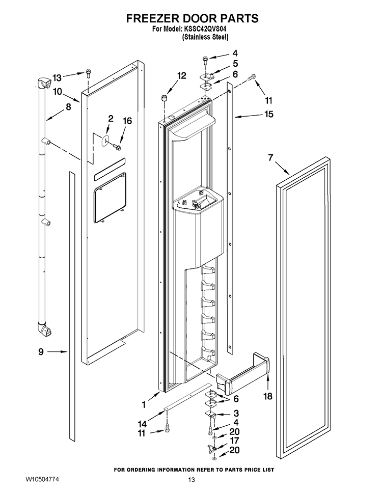 FREEZER DOOR PARTS Diagram and Parts List for KSSC42QVS04  KitchenAid Refrigerator