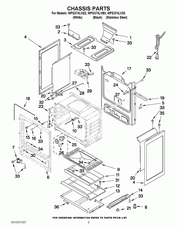 CHASSIS PARTS Diagram and Parts List for WFG374LVB3  Whirlpool Range