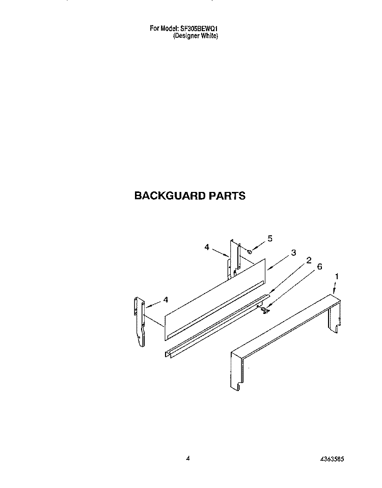 BACKGUARD Diagram and Parts List for SF305BEWQ1  Whirlpool Range