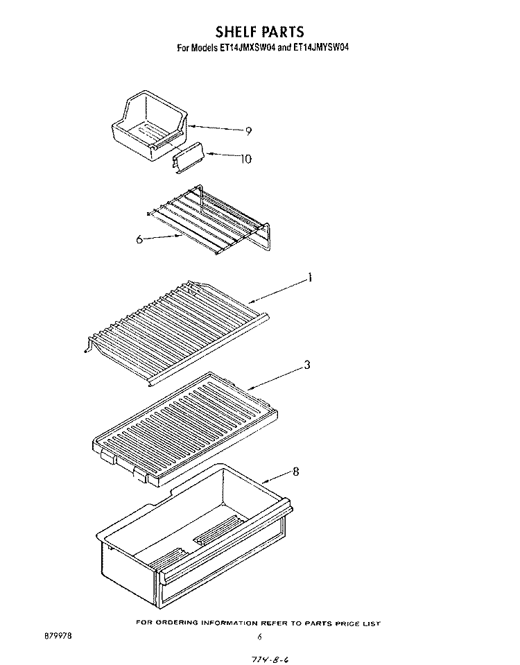 SHELF Diagram and Parts List for ET14JMXSW04  Whirlpool Refrigerator