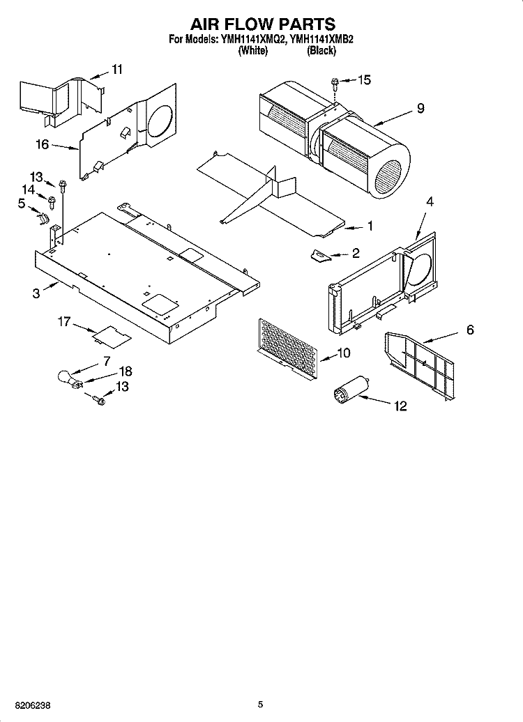 AIR FLOW PARTS Diagram and Parts List for YMH1141XMB2  Whirlpool Microwave