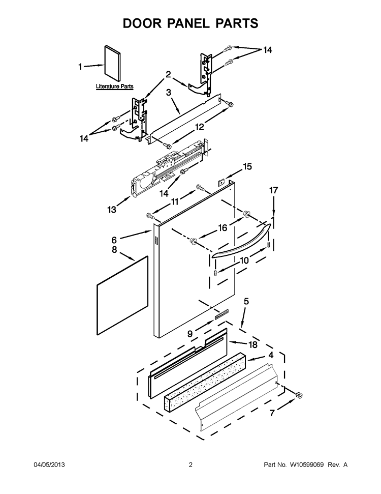 DOOR PANEL PARTS Diagram and Parts List for KUDS30FXBL9  KitchenAid Dishwasher