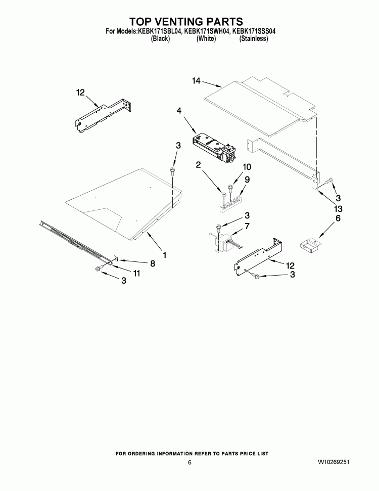 TOP VENTING PARTS Diagram and Parts List for KEBK171SWH04  KitchenAid Wall Oven