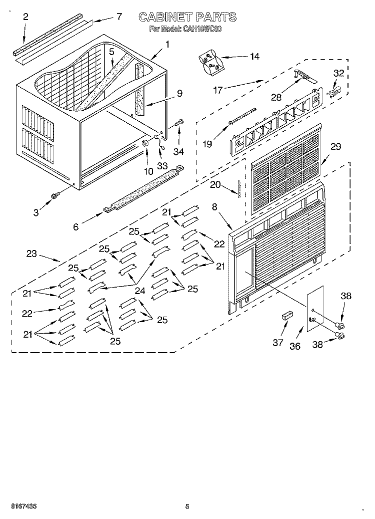 CABINET Diagram and Parts List for CAH18WC00  Crosley Air Conditioner