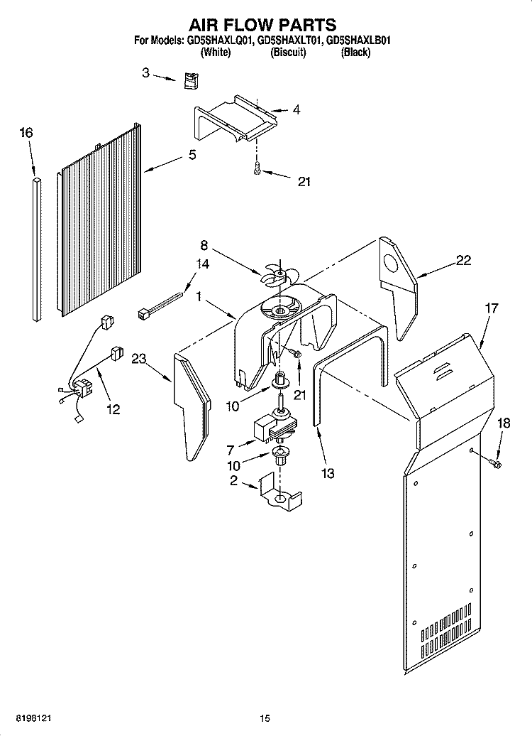AIR FLOW PARTS Diagram and Parts List for GD5SHAXLT01  Whirlpool Refrigerator