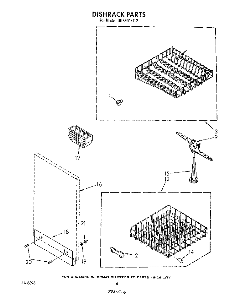 DISHRACK Diagram and Parts List for DU8300XT2  Whirlpool Dishwasher