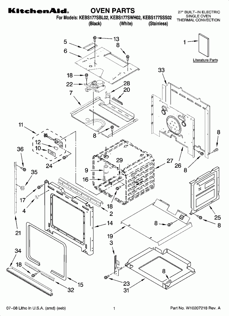OVEN PARTS Diagram and Parts List for KEBS177SWH02  KitchenAid Wall Oven