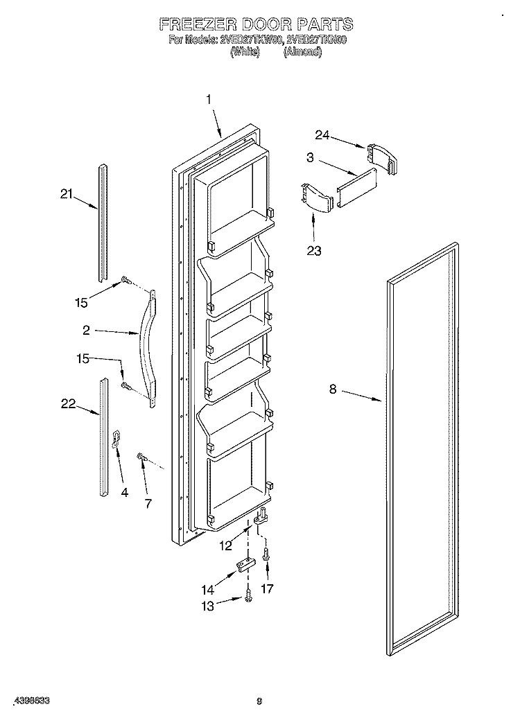 FREEZER DOOR Diagram and Parts List for 2VED27TKW00  Whirlpool Refrigerator