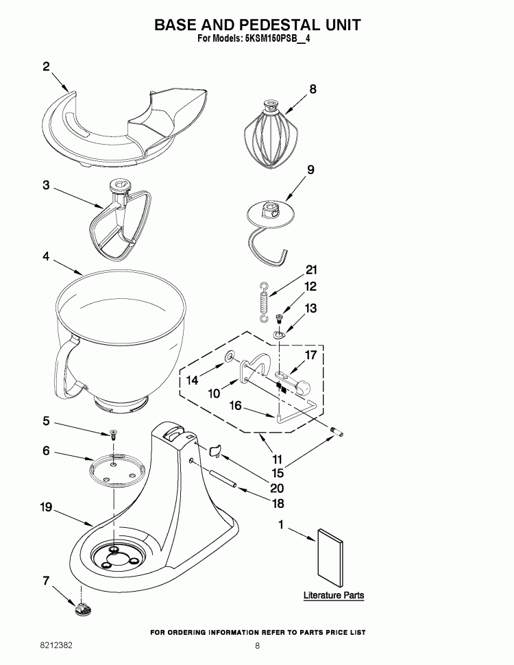 BASE AND PEDESTAL UNIT Diagram and Parts List for 5KSM150PSBCB4  KitchenAid Mixer