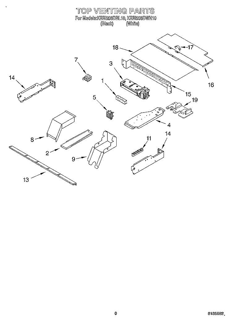 TOP VENTING, OPTIONAL Diagram and Parts List for KEBI206DWH10  KitchenAid Wall Oven