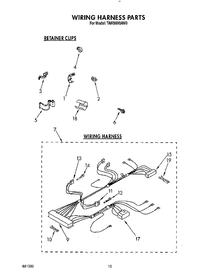 WIRING HARNESS Diagram and Parts List for TAWS690AN0  Whirlpool Washer