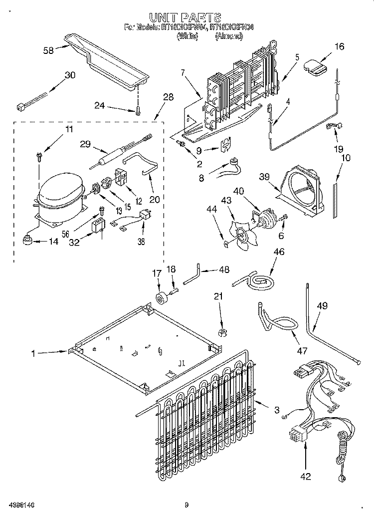 UNIT, LIT/OPTIONAL Diagram and Parts List for RT18DKXFW04  Roper Refrigerator
