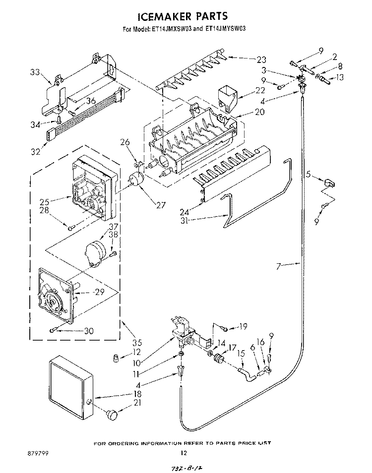 ICEMAKER , LIT/OPTIONAL Diagram and Parts List for ET14JMYSG03  Whirlpool Refrigerator