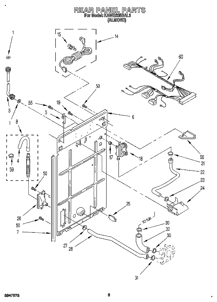 REAR PANEL Diagram and Parts List for KAWE668BAL1  KitchenAid Washer