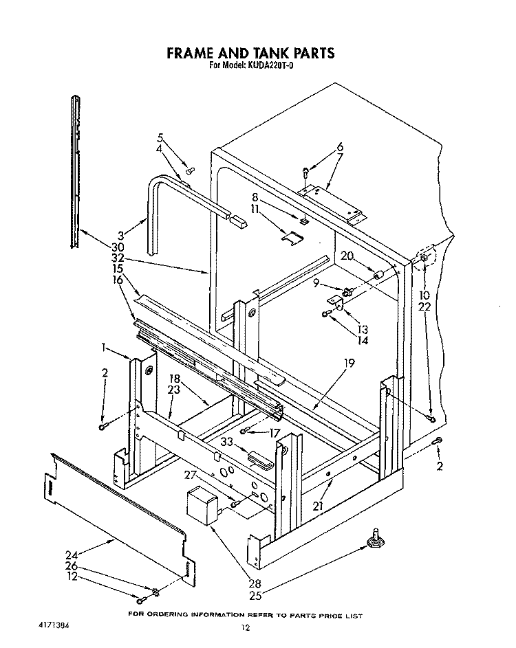 FRAME AND TANK Diagram and Parts List for KUDA220T0  KitchenAid Dishwasher