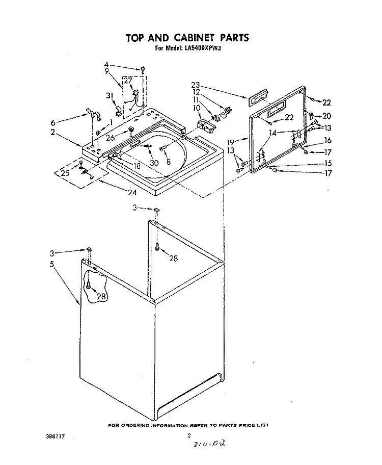 TOP AND CABINET , LITERATURE AND OPTIONAL Diagram and Parts List for LA5400XPW3  Whirlpool Washer