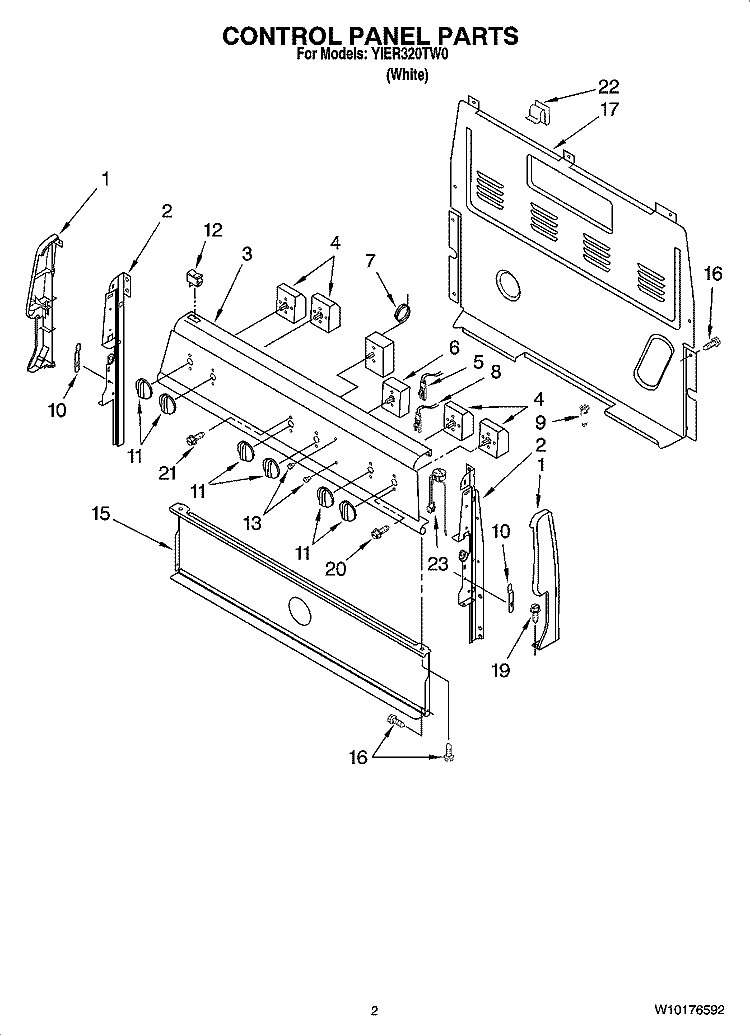 CONTROL PANEL PARTS Diagram and Parts List for YIER320TW0  Whirlpool Range