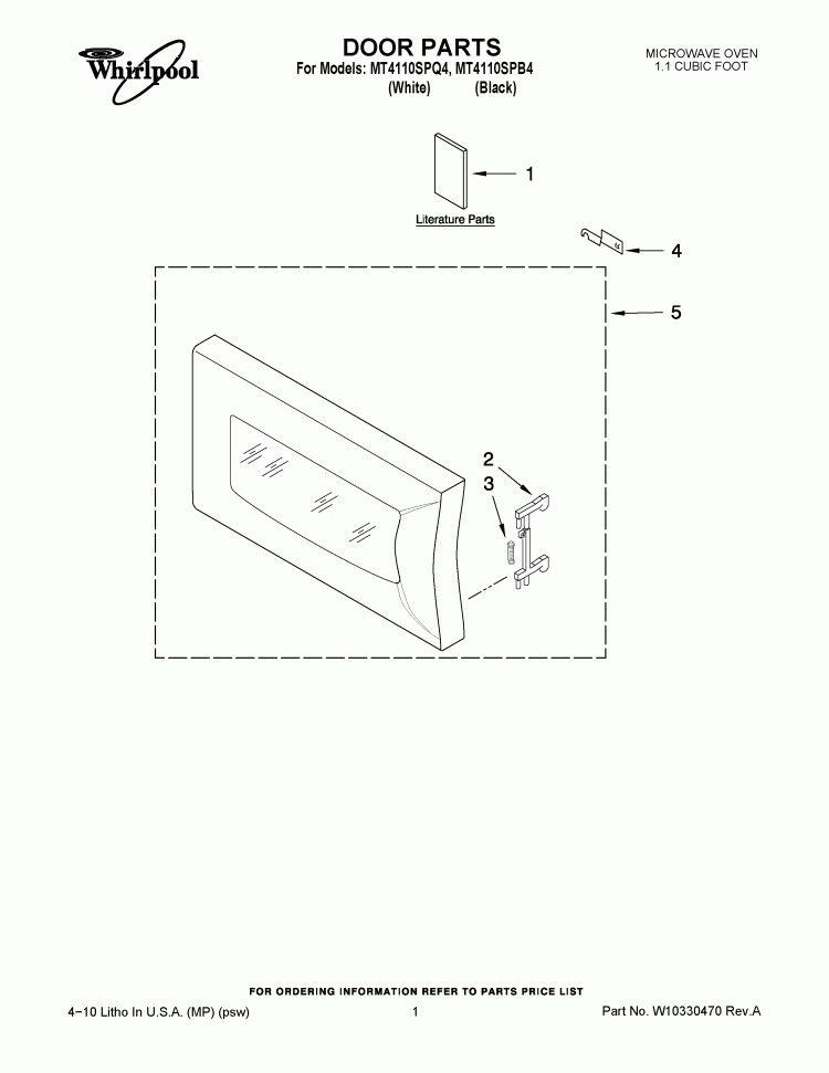 DOOR PARTS Diagram and Parts List for MT4110SPQ4  Whirlpool Microwave