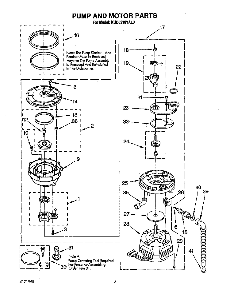 PUMP AND MOTOR Diagram and Parts List for KUDJ230YAL0  KitchenAid Dishwasher