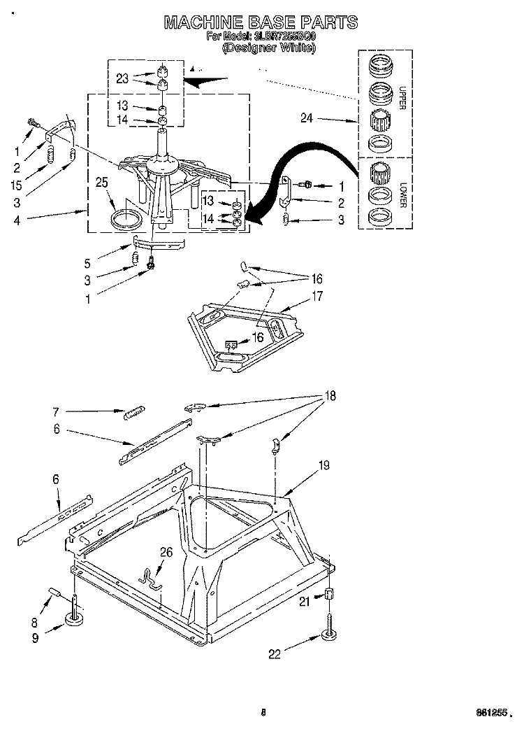 MACHINE BASE Diagram and Parts List for 3LBR7255BQ0  Whirlpool Washer