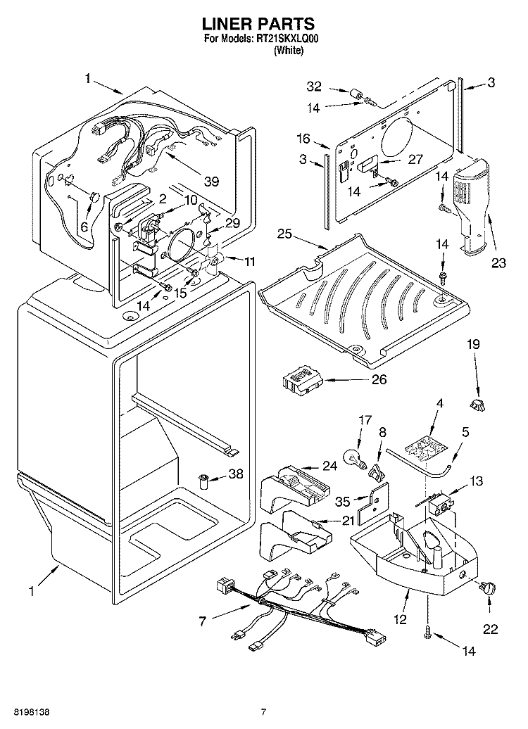 LINER Diagram and Parts List for RT21SKXLQ00  Roper Refrigerator