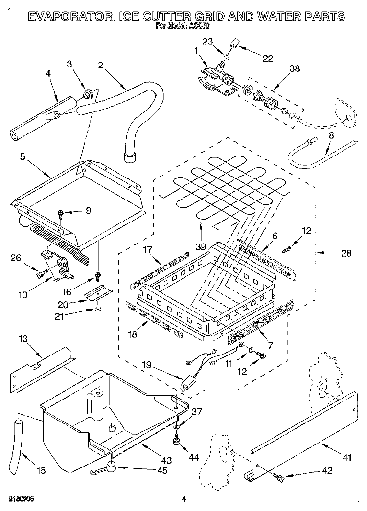 EVAPORATOR, ICE CUTTER GRID AND WATER Diagram and Parts List for ACS50  Whirlpool Ice Maker