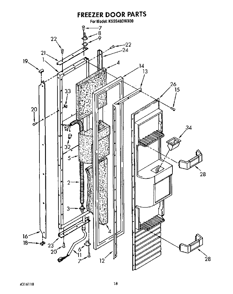 FREEZER DOOR Diagram and Parts List for KSSS48DWX00  KitchenAid Refrigerator