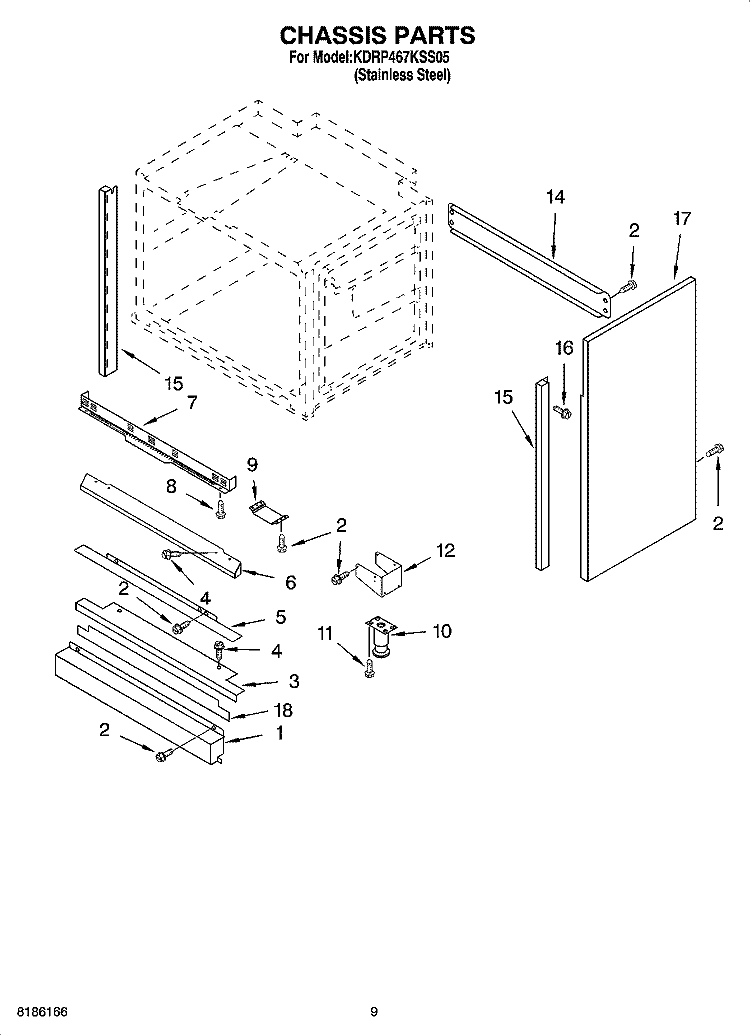 CHASSIS PARTS, MISCELLANEOUS PARTS Diagram and Parts List for KDRP467KSS05  KitchenAid Range